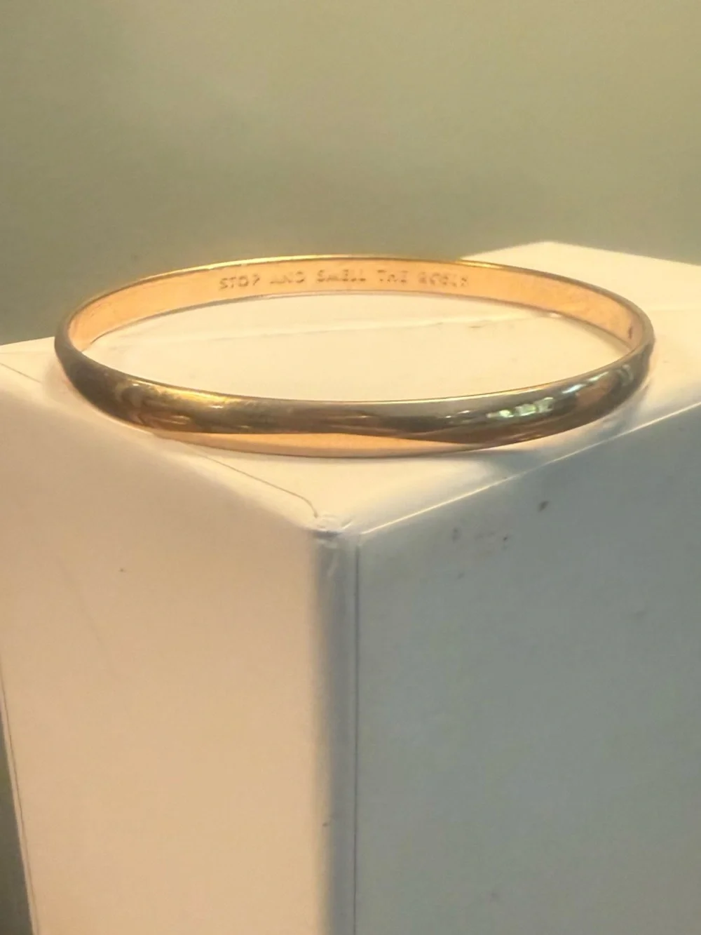 Kate Spade Rose Gold Engraved Slim Bangle Bracelet - Stop and Smell the Roses - Picture 4 of 8